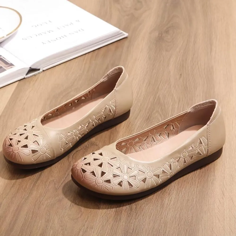WENJIAZHIZHI Women's Comfortable Loafers Casual Square Toe Moccasins Hollow Breathable Driving Flats Soft Walking Shoes Women Slip On