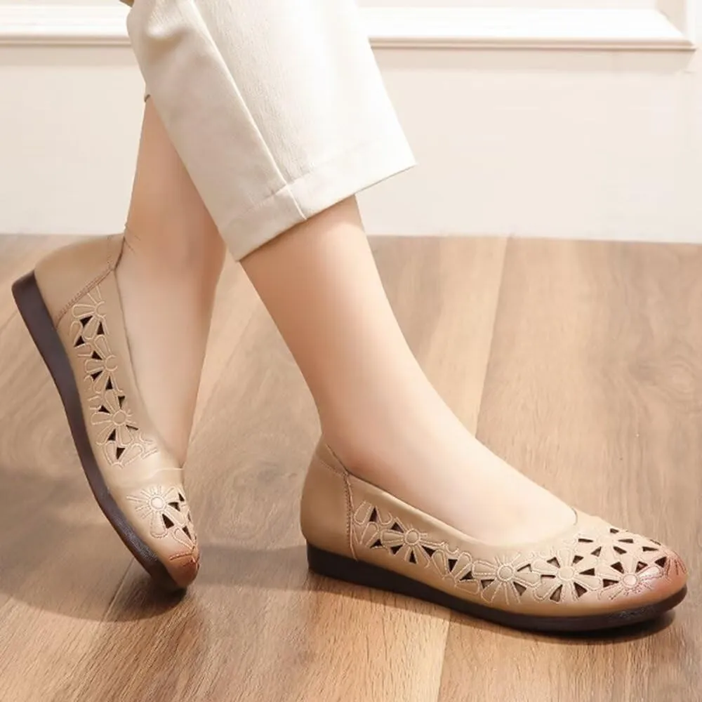 WENJIAZHIZHI Women's Comfortable Loafers Casual Square Toe Moccasins Hollow Breathable Driving Flats Soft Walking Shoes Women Slip On