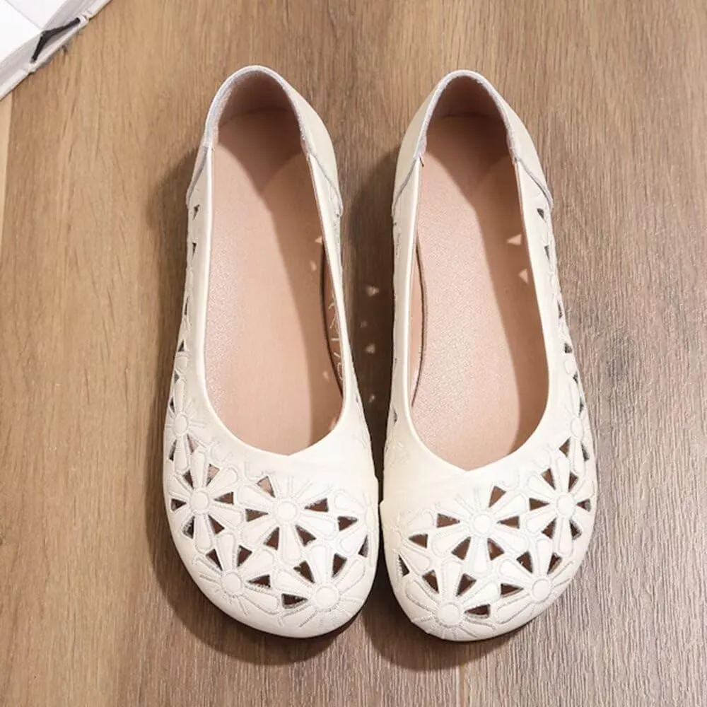 WENJIAZHIZHI Women's Comfortable Loafers Casual Square Toe Moccasins Hollow Breathable Driving Flats Soft Walking Shoes Women Slip On