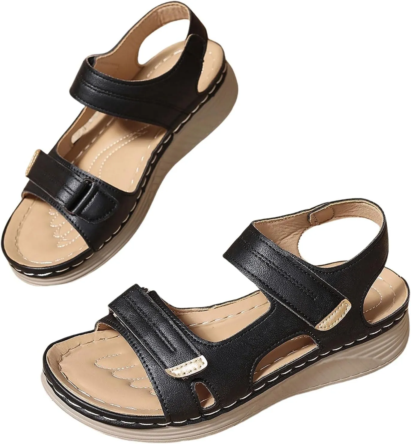 Women Comfortable Sandals Arch Support Walking Orthopedic Platform Open Toe Ankle Strap Sandals