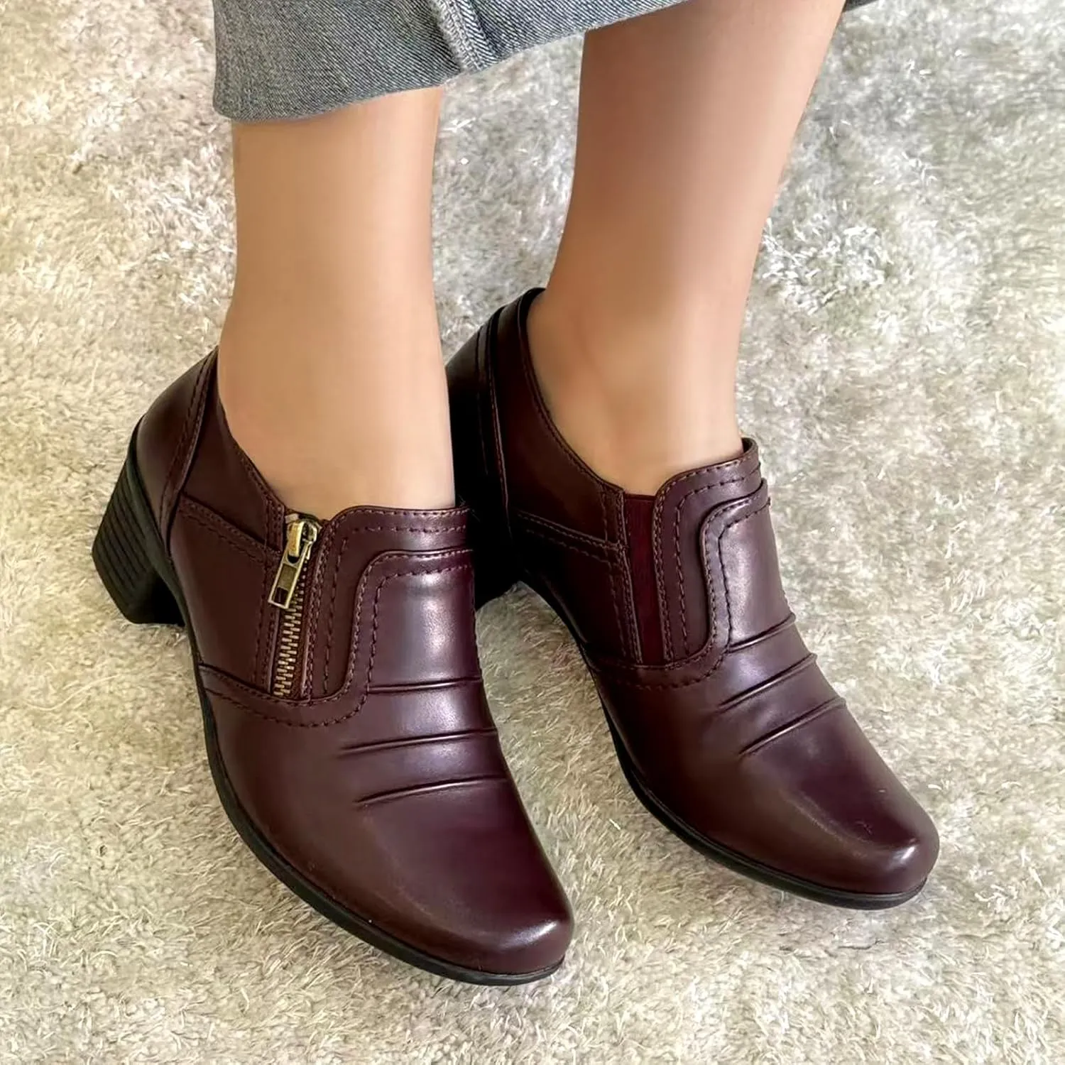 Women Dressy Shoes Low Chunky Block Heels Slip-On Office Business Work Pumps Loafers & Slip-ons