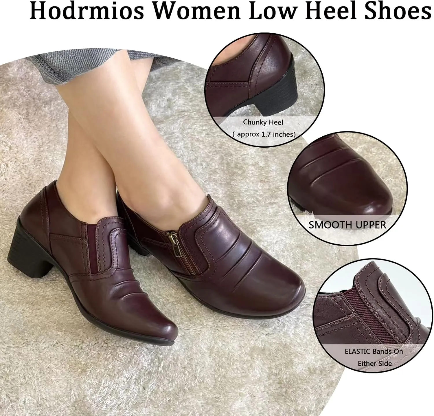 Women Dressy Shoes Low Chunky Block Heels Slip-On Office Business Work Pumps Loafers & Slip-ons