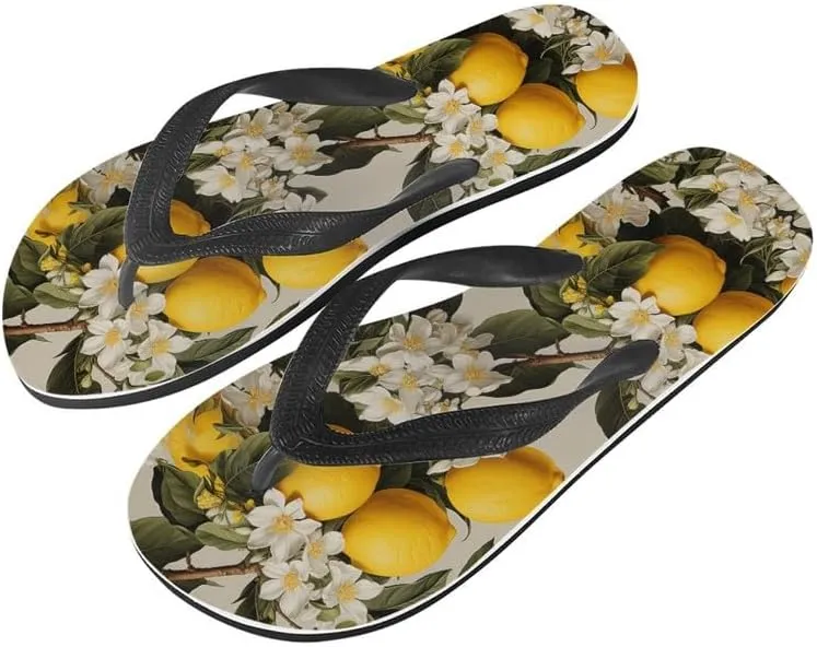 Women Retro Flip Flop Sandal Ginkgo Leaves Casual Thong Sandals Rose Feather Couple Beach Sandals Indoor or Outdoor