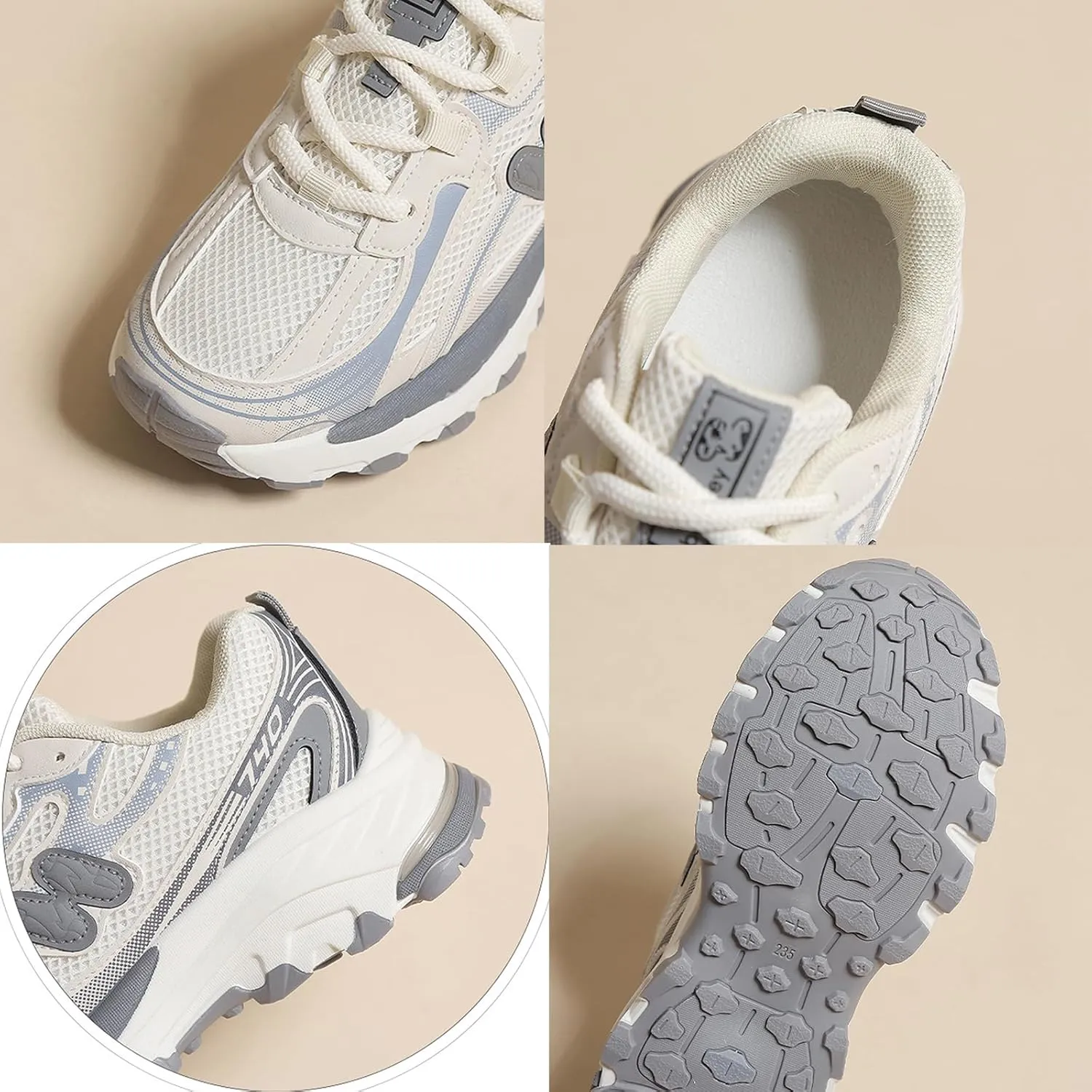 Women's Breathable Chunky Sneakers - Casual Lace-up Athletic Shoes with Thick Sole, Perfect for Spring/Autumn - Fashionable Trainers with Mesh