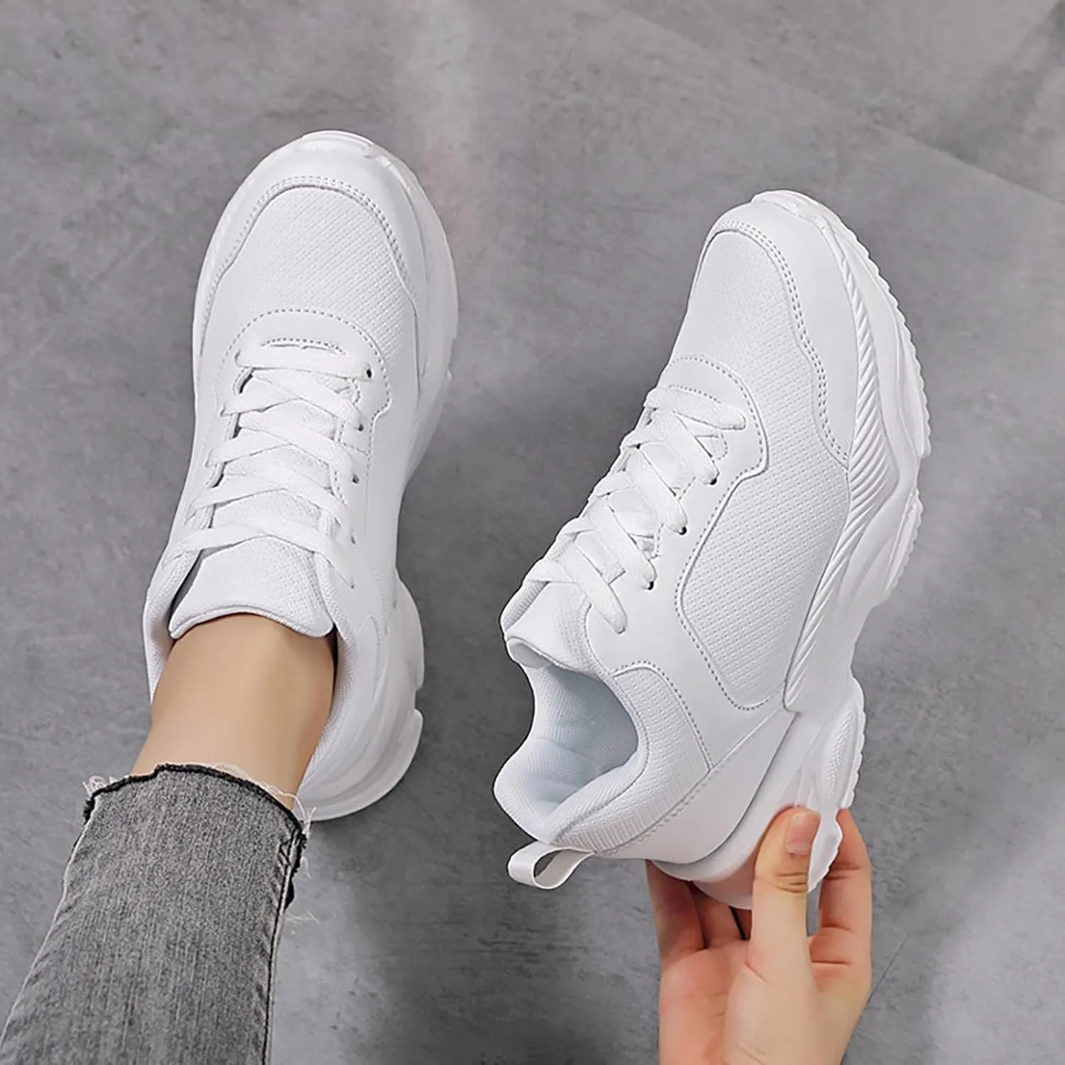 Womens Breathable Sneakers Solid Color Lightweight Slip-on Comfortable Walking Running Shoes Casual Soft Tennis Shoes Non Slip Summer Spring Ladies Shoe