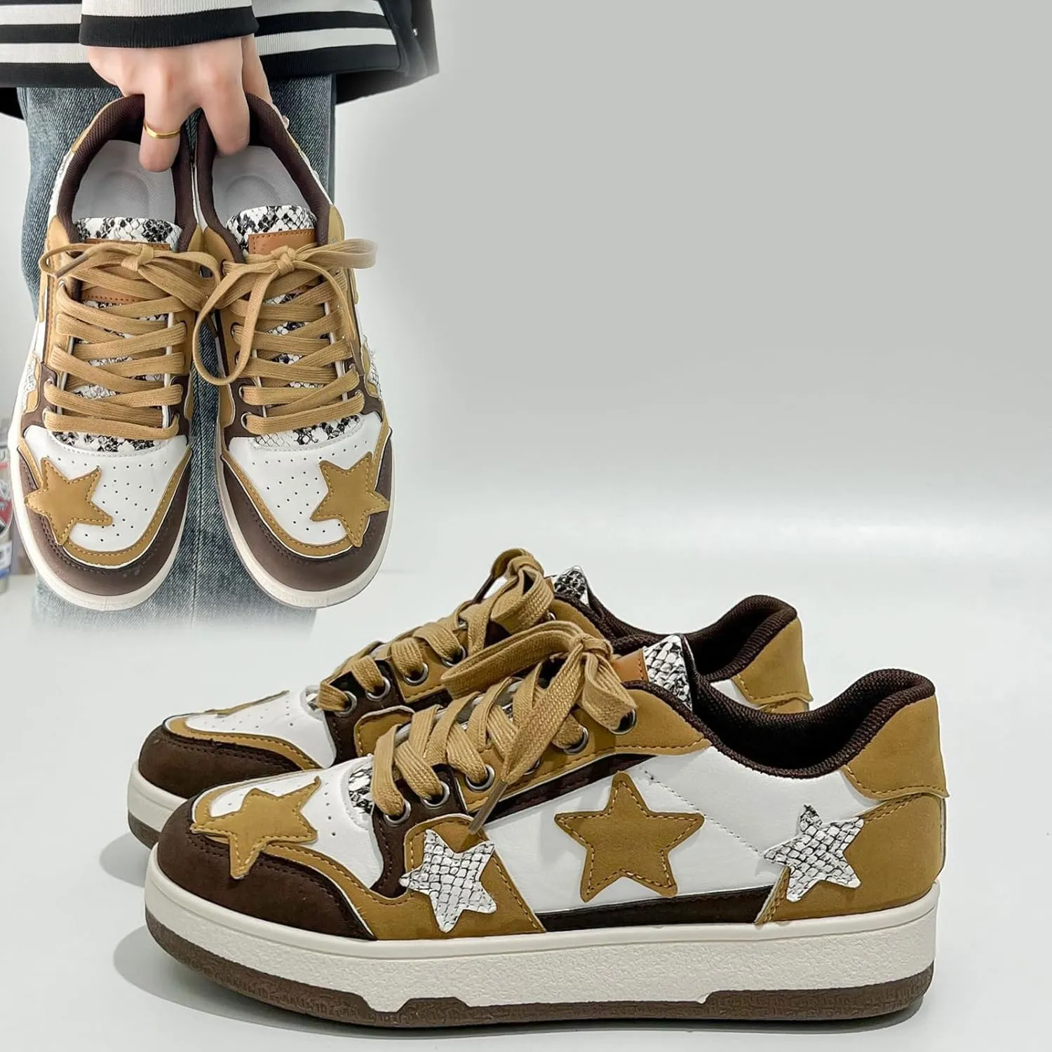 Womens Canvas Sneakers Comfy Color-Blocking Star Pattern Breathable Soft Walking Running Shoes Comfortable Tennis Shoes Non Slip Summer Spring Women's Sneakers