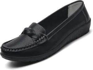Women's Casual Genuine Leather Flat Loafers Slip ons Comfort Office Driving Round Toe Soft Sole Shoes Classic Dressy Moccasins Walking Shoes