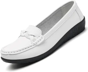 Women's Casual Genuine Leather Flat Loafers Slip ons Comfort Office Driving Round Toe Soft Sole Shoes Classic Dressy Moccasins Walking Shoes
