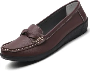 Women's Casual Genuine Leather Flat Loafers Slip ons Comfort Office Driving Round Toe Soft Sole Shoes Classic Dressy Moccasins Walking Shoes