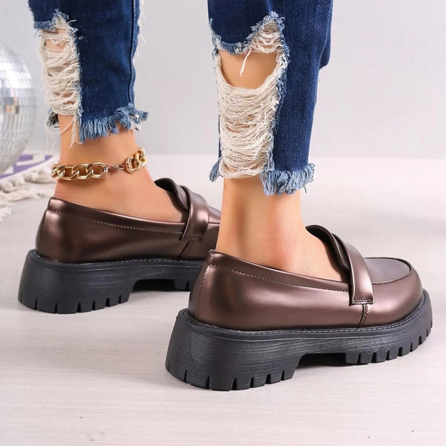 Women's Chunky Loafer 2025 Slip-Ons Shoes Casual Business Shoes Platform Loafers Lug Sole Penny Loafers