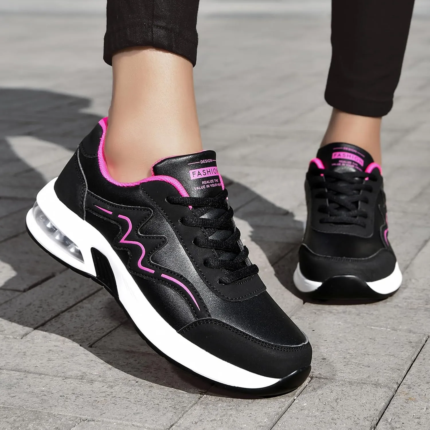 Women's Fashion Leather Lace Up Casual Sneakers Breathable Comfortable Running Shoes Shoes Women 990