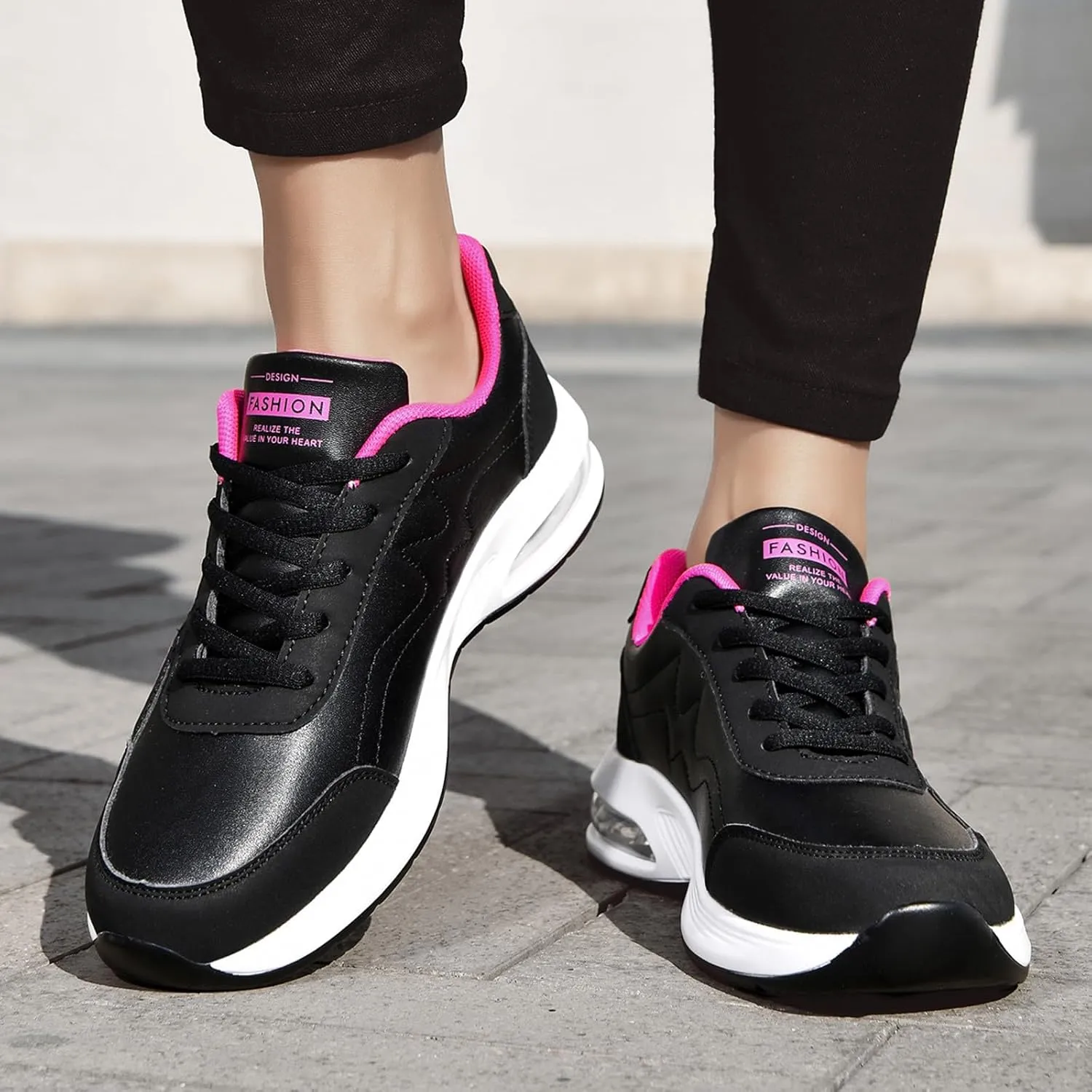 Women's Fashion Leather Lace Up Casual Sneakers Breathable Comfortable Running Shoes Shoes Women 990