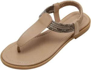 Womens Flat Sandals Summer T-Strap Walking Sandals Summer Comfortable Dress Thong Flats Sandal, Beach Slip on Walking Shoes All Day Comfort