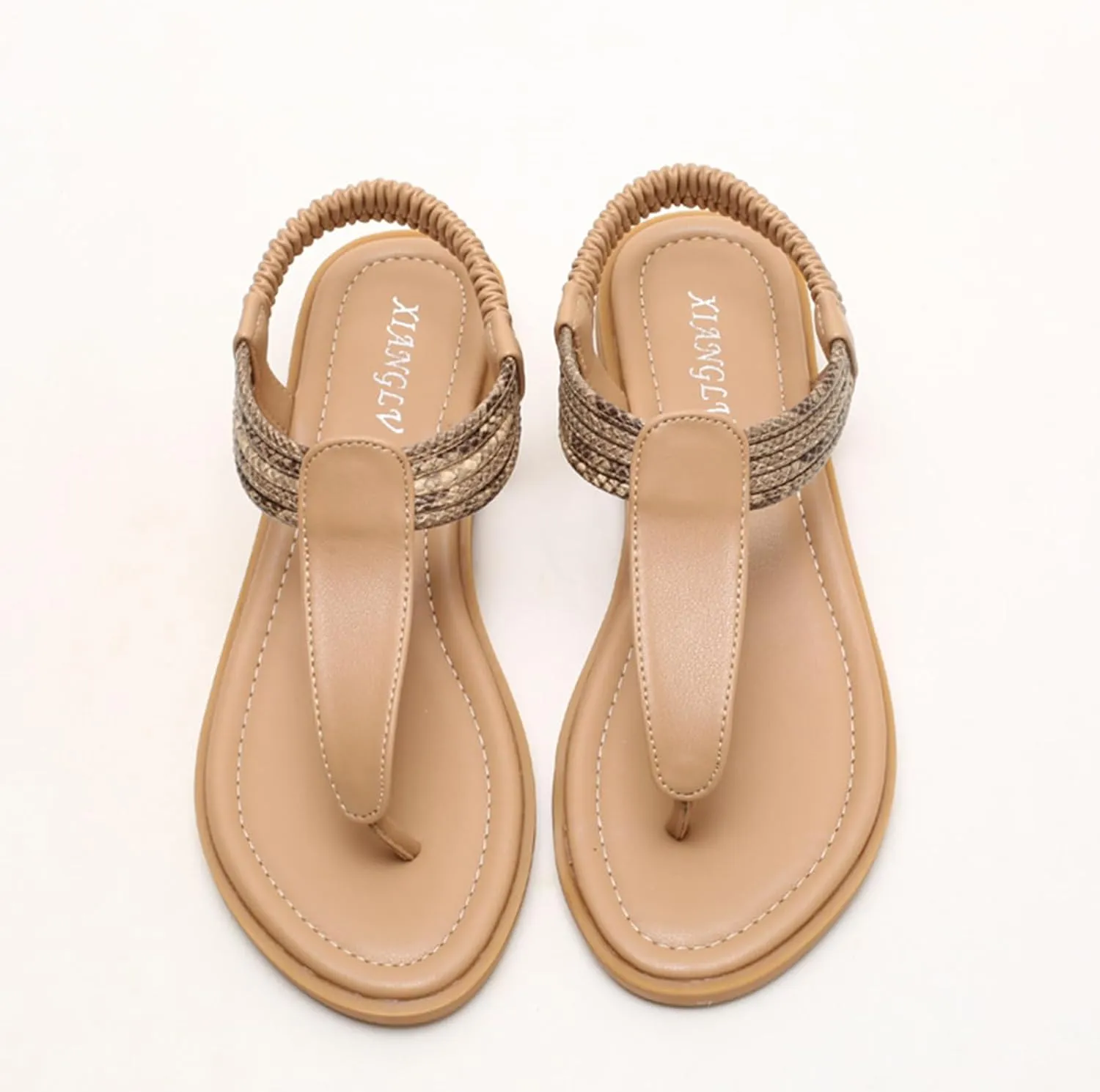 Womens Flat Sandals Summer T-Strap Walking Sandals Summer Comfortable Dress Thong Flats Sandal, Beach Slip on Walking Shoes All Day Comfort