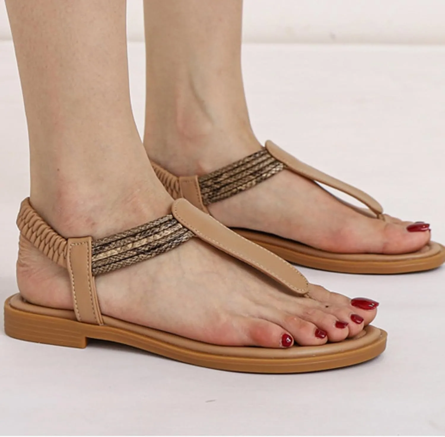 Womens Flat Sandals Summer T-Strap Walking Sandals Summer Comfortable Dress Thong Flats Sandal, Beach Slip on Walking Shoes All Day Comfort