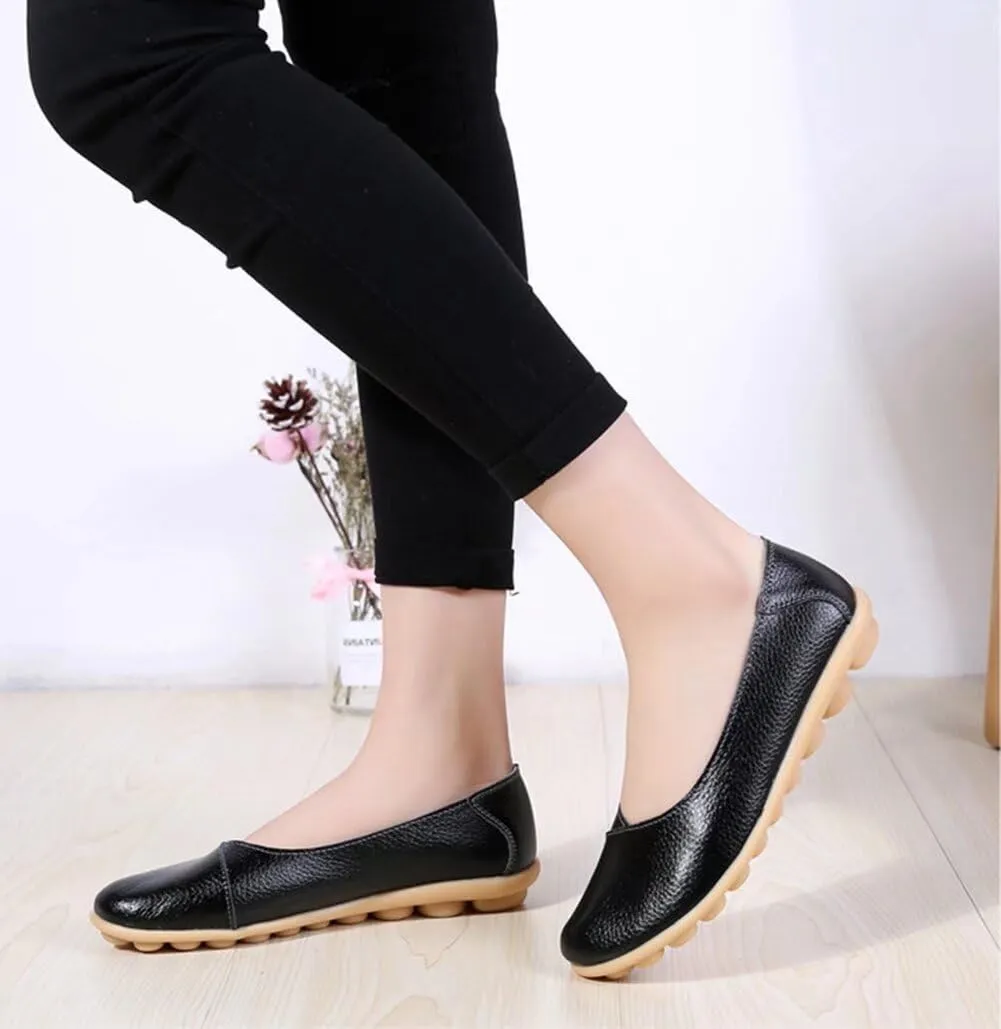 Women's Leather Flats Shoes Slip-Ons Casual Walking Driving Loafers