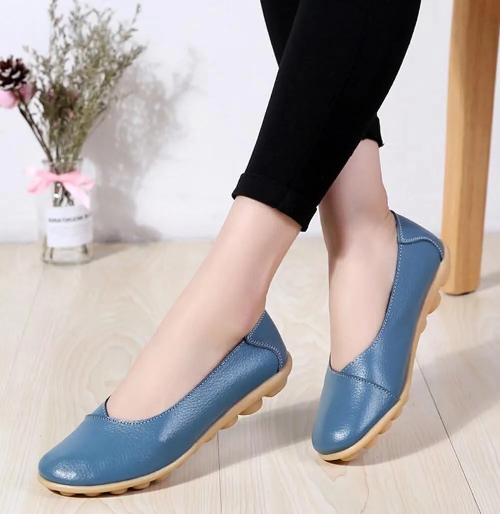 Women's Leather Flats Shoes Slip-Ons Casual Walking Driving Loafers