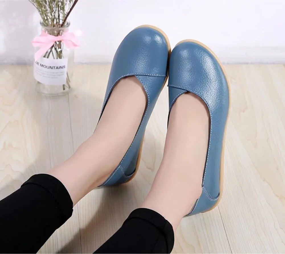 Women's Leather Flats Shoes Slip-Ons Casual Walking Driving Loafers