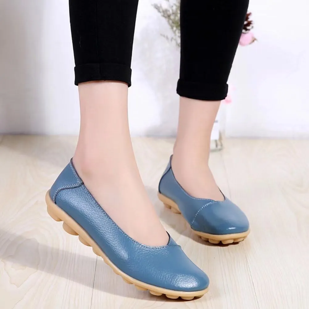 Women's Leather Flats Shoes Slip-Ons Casual Walking Driving Loafers