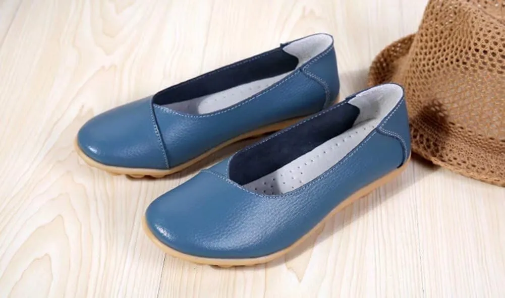 Women's Leather Flats Shoes Slip-Ons Casual Walking Driving Loafers