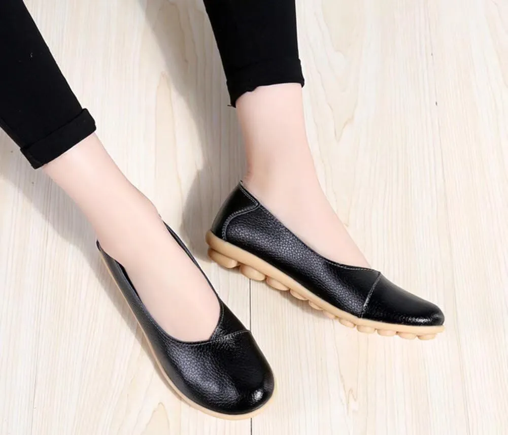 Women's Leather Flats Shoes Slip-Ons Casual Walking Driving Loafers
