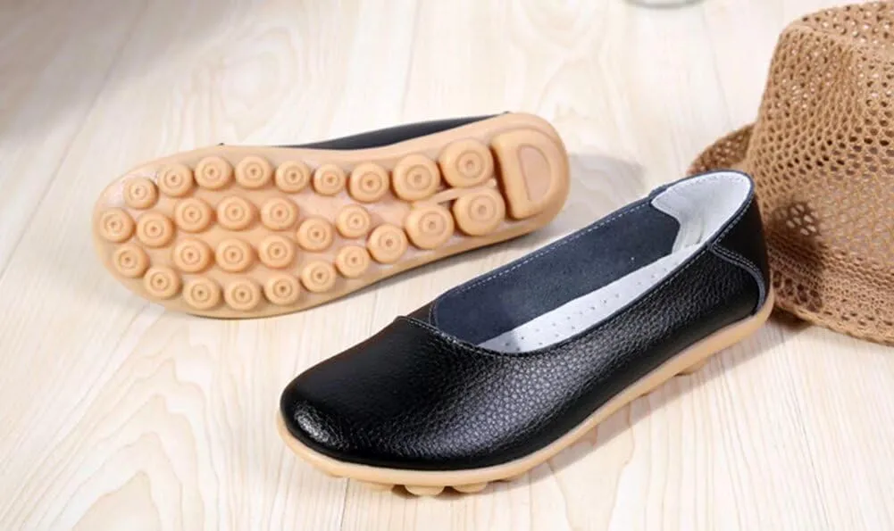 Women's Leather Flats Shoes Slip-Ons Casual Walking Driving Loafers