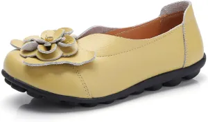 Women's Leather Flowers Loafers Lightweight Comfortable Round Toe Soft Bottom Walking Shoes Summer Casual Slip On Moccasins Driving Flats Outdoor Work Shoes