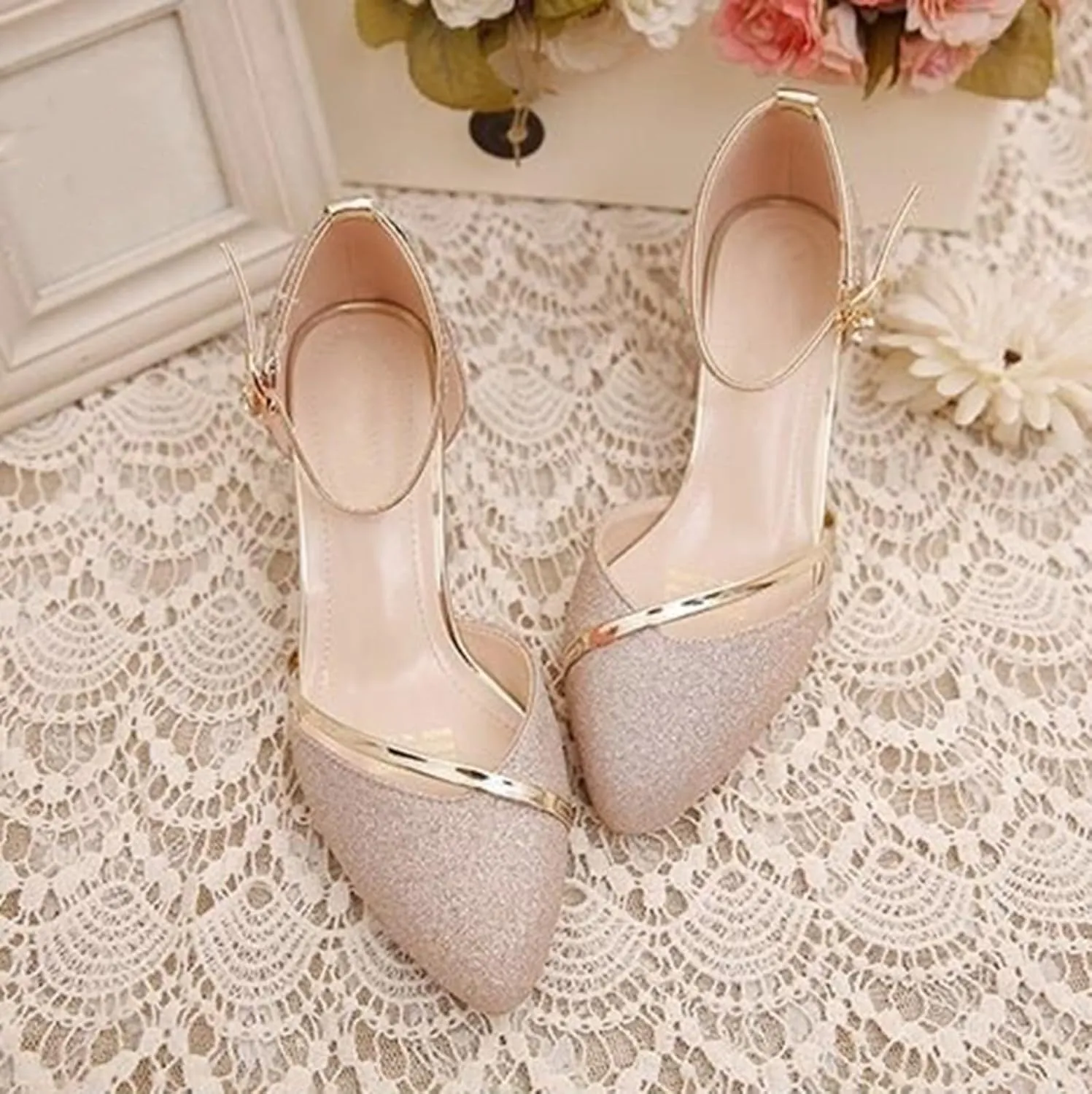 Women's Low Heels Sandals Close Toe Ankle Strap Block Chunky Heel Sandals Comfortable Slip On Dress Shoes for Prom Party Wedding
