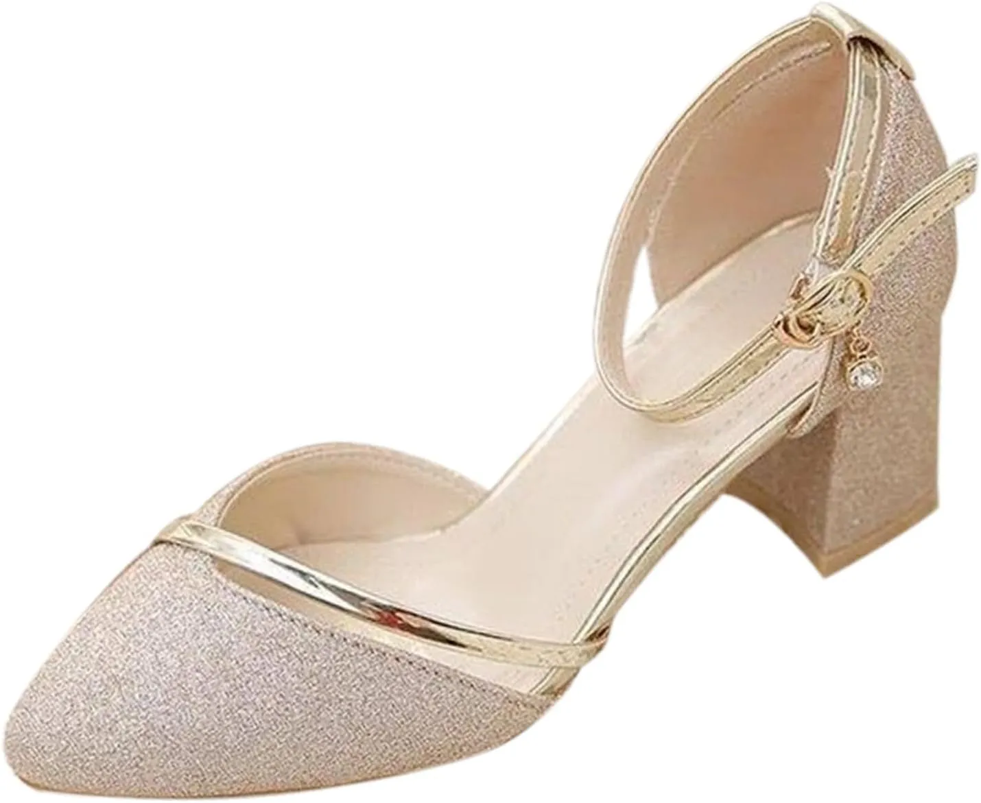 Women's Low Heels Sandals Close Toe Ankle Strap Block Chunky Heel Sandals Comfortable Slip On Dress Shoes for Prom Party Wedding