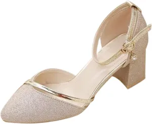 Women's Low Heels Sandals Close Toe Ankle Strap Block Chunky Heel Sandals Comfortable Slip On Dress Shoes for Prom Party Wedding