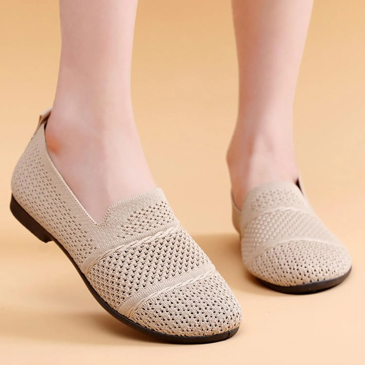 Women's L𝐨w Heel Casual Shoes Breathable Lightweight Work Shoes Soft Sole Slip On Loafers Comfortable Wide Width Orthopedic Sneakers