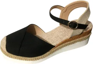 Womens Orthopedic Platform Wedge Sandals Summer Dressy Closed Toe Strappy Slip on Ankle Strap Espadrilles Sandals