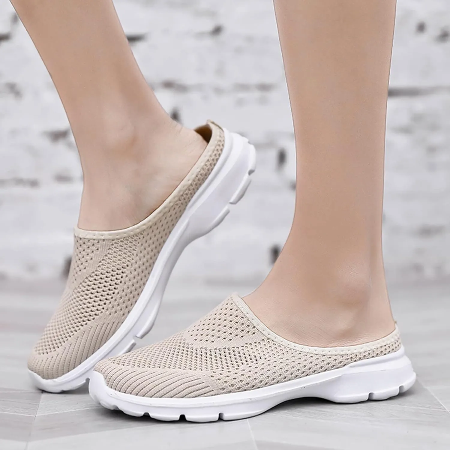 Women's Orthopedic Walking Shoes - Lightweight, Loose Fit, Breathable, Mesh-Comfortable Slip on Half Flip Flops Mesh Gym Work Shoes Fashion Sneakers Athletic Shoes