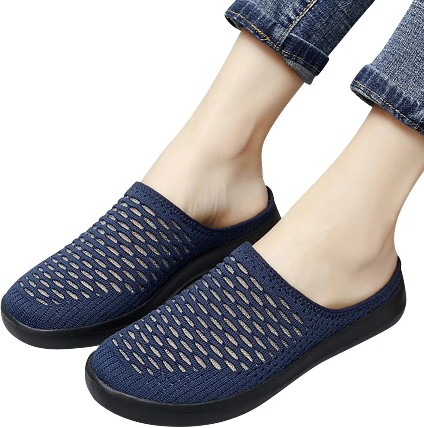Women's Orthopedic Walking Shoes - Lightweight, Loose Fit, Breathable, Mesh-Comfortable Slip on Half Flip Flops Mesh Gym Work Shoes Fashion Sneakers Athletic Shoes