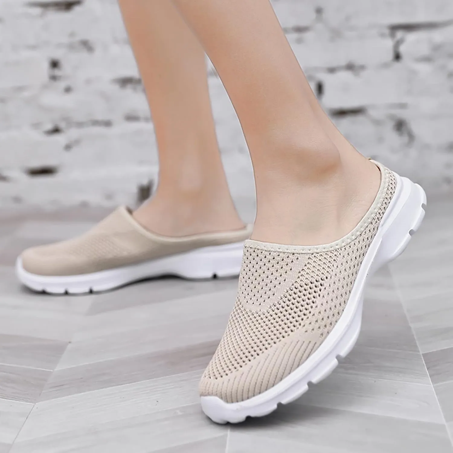 Women's Orthopedic Walking Shoes - Lightweight, Loose Fit, Breathable, Mesh-Comfortable Slip on Half Flip Flops Mesh Gym Work Shoes Fashion Sneakers Athletic Shoes
