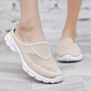 Women's Orthopedic Walking Shoes - Lightweight, Loose Fit, Breathable, Mesh-Comfortable Slip on Half Flip Flops Mesh Gym Work Shoes Fashion Sneakers Athletic Shoes