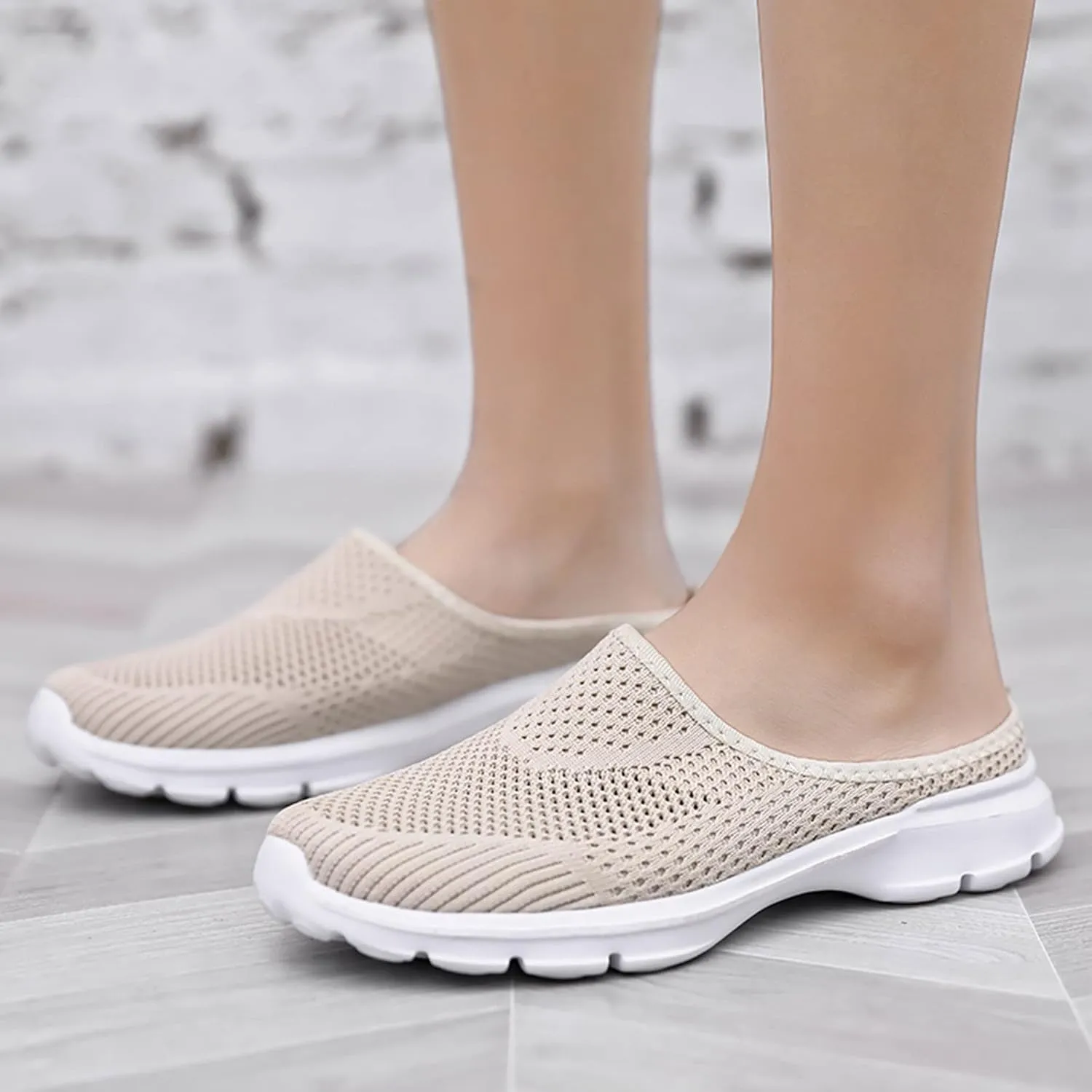 Women's Orthopedic Walking Shoes - Lightweight, Loose Fit, Breathable, Mesh-Comfortable Slip on Half Flip Flops Mesh Gym Work Shoes Fashion Sneakers Athletic Shoes