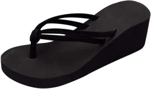 Women's Platform Flip Flop Arch Support Comfortable Soft Cushion Wedge Flip Flops Summer Thong Sandals (Black, 6)