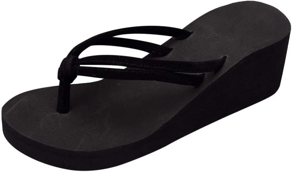 Women's Platform Flip Flop Arch Support Comfortable Soft Cushion Wedge Flip Flops Summer Thong Sandals (Black, 6)