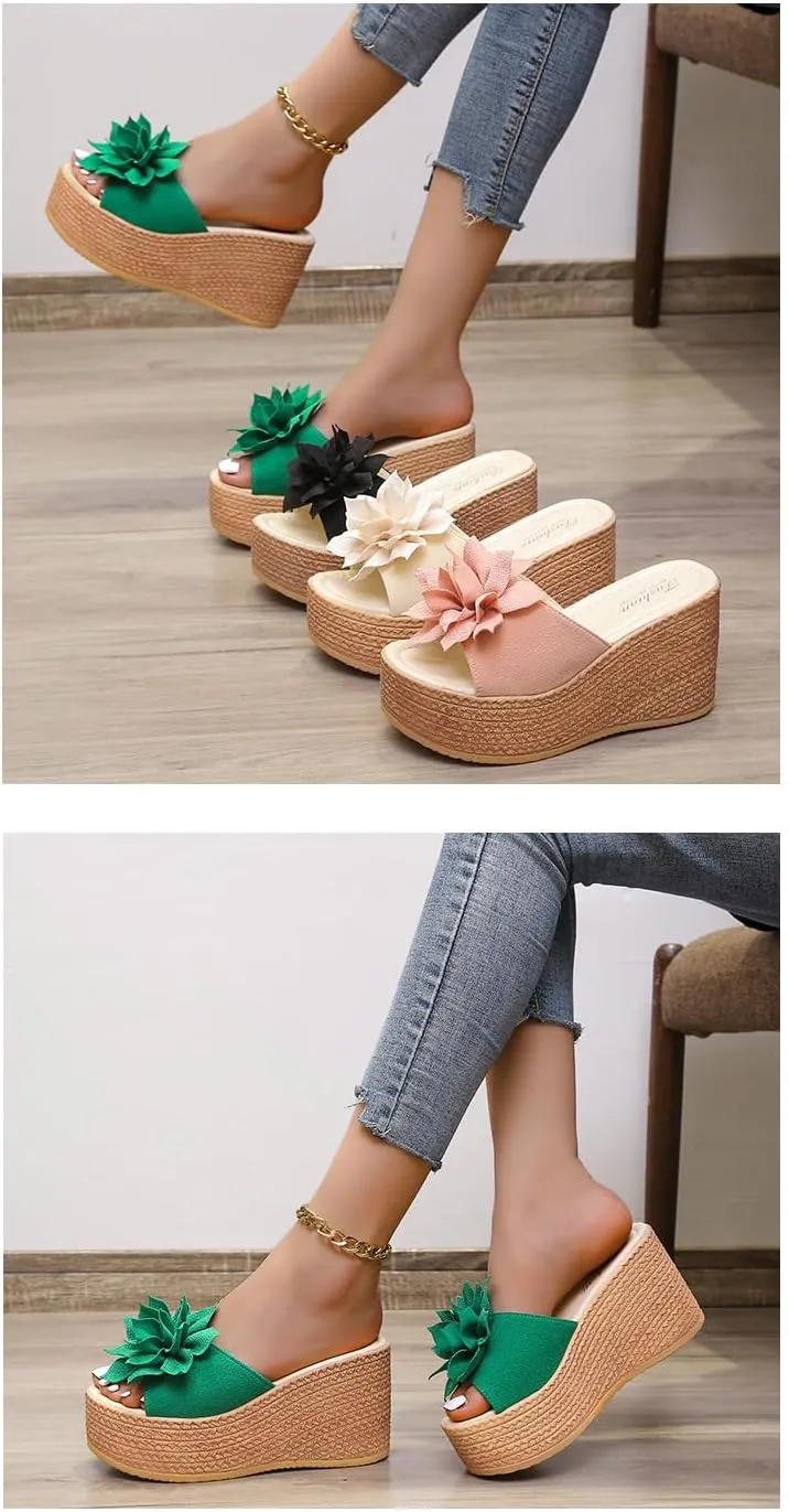 Women's Platform High Heeled Bow-Knot Wedge Flip-Flops Bohemia Casual Open Toe Espadrille Slippers Shoes