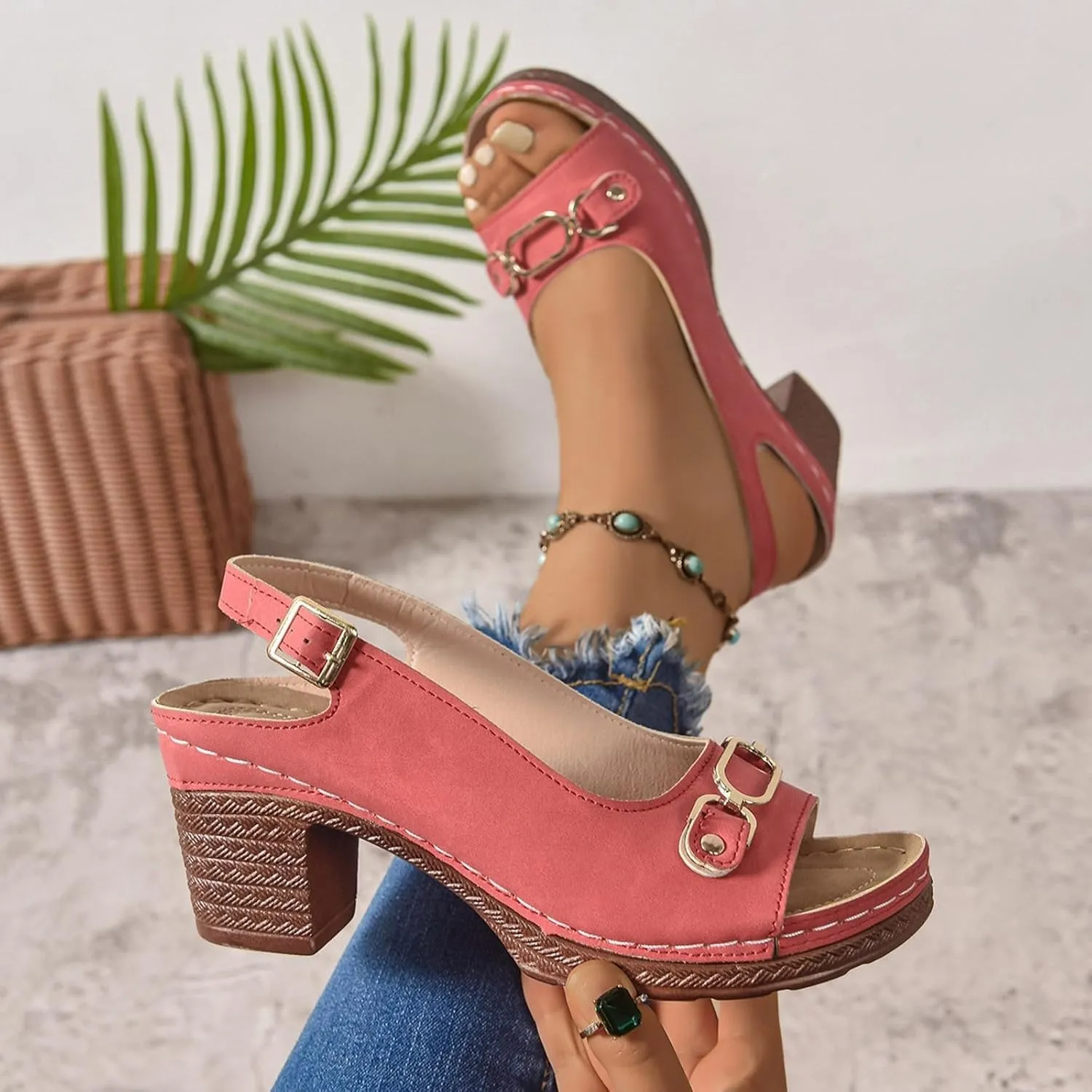 Women's Platform Sandals Comfortable Orthopedic Shoes Trendy Open Toe Shoes Adjustable Ankle Back Strap Summer Sandals with Arch Support Casual Dressy Wide Wedge Sandal for Work Dating Party