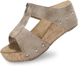 Womens Platform Wedge Sandals Slip On Summer Mules Holiday Espadrille Bohemia Wedge Sandals Open Toe Canvas Slides