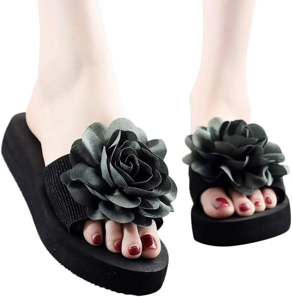 Womens Sandals, Womens Flower Flip-Flops, Summer Clip-Toe Flats, Indoor Outdoor Slippers Light Non-Slip