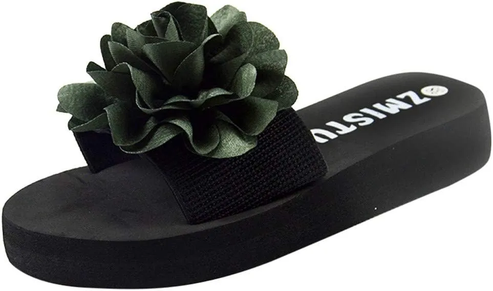 Womens Sandals, Womens Flower Flip-Flops, Summer Clip-Toe Flats, Indoor Outdoor Slippers Light Non-Slip