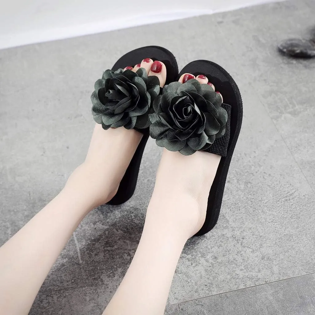 Womens Sandals, Womens Flower Flip-Flops, Summer Clip-Toe Flats, Indoor Outdoor Slippers Light Non-Slip