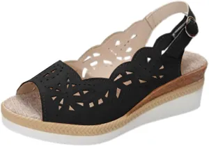 Women's Slingback Sandal Comfortable Platform Sandals Heel Cut-Out Vamp Peep Toe Buckle Sandals