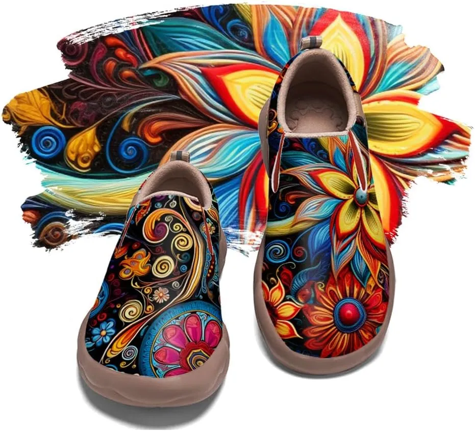 Women's Slip-Ons Floral Painted Loafers Comfortable Walking Travel Shoes