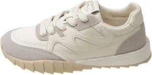 Women's Spring/Autumn Casual Sport Shoes White Dad Trainers Lightweight Breathable Soft Leather Lace-Up Fashion Sneakers