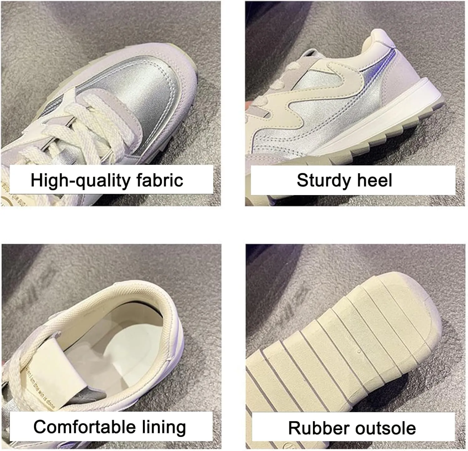 Women's Spring/Autumn Casual Sport Shoes White Dad Trainers Lightweight Breathable Soft Leather Lace-Up Fashion Sneakers