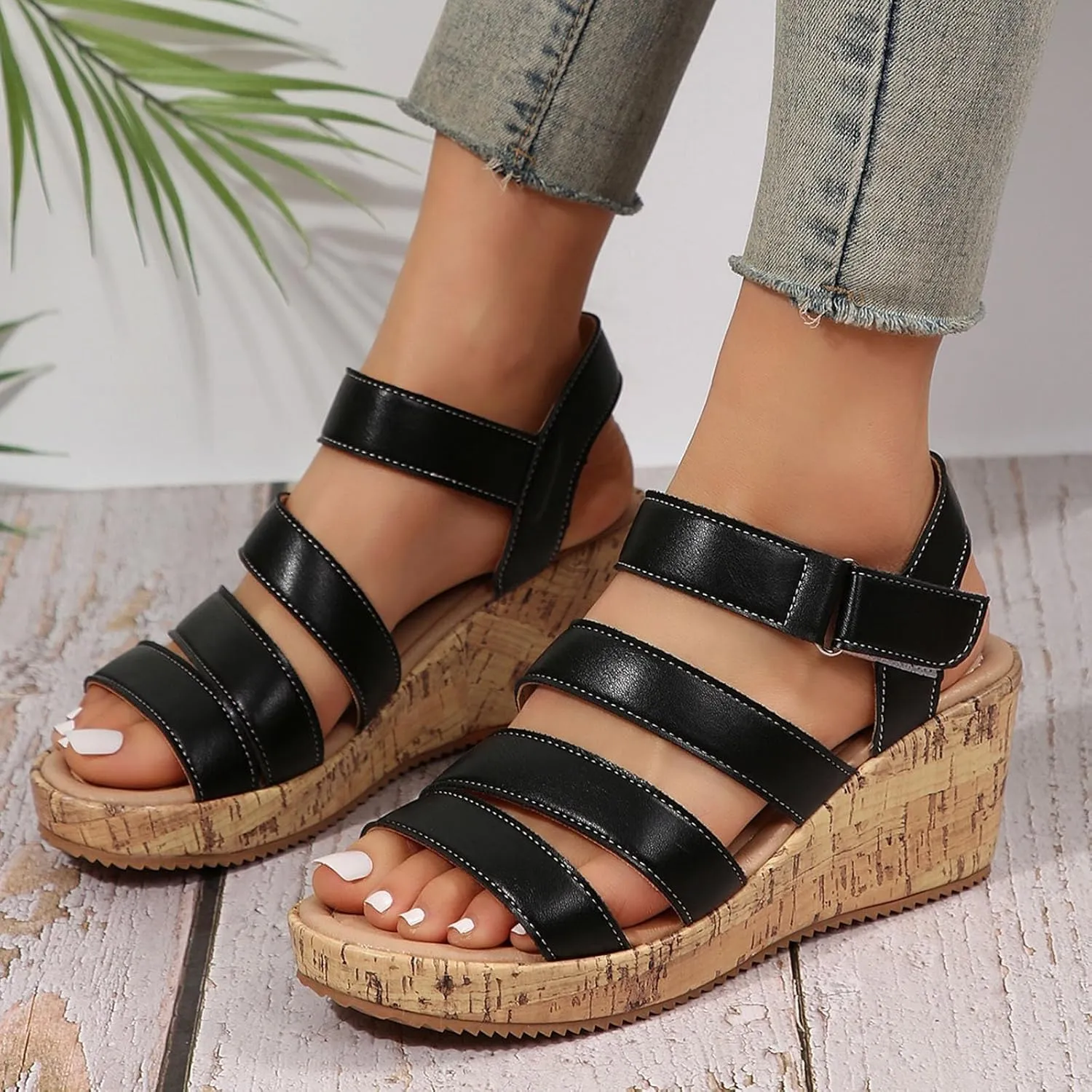 Women's Strappy Wedge Sandal Wedge Sandals Comfortable Orthopedic Platform Arch Support Open Toe Walking Shoes
